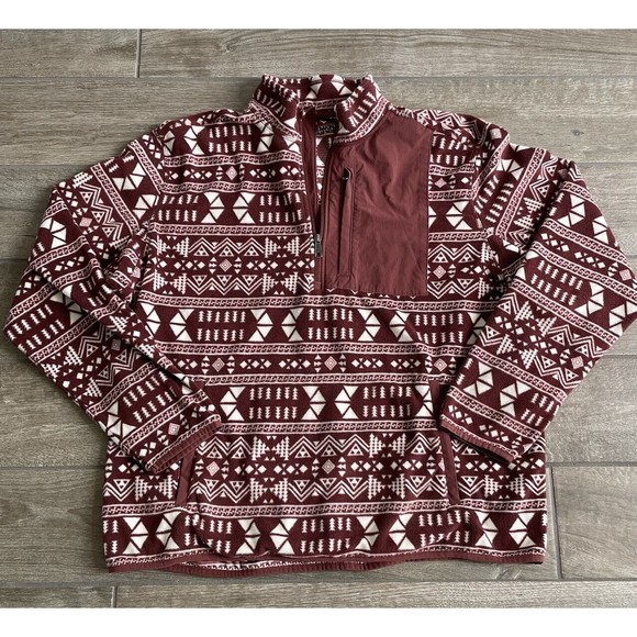 Duluth Trading Pullover Men XL 1/4 Zip Mock Checkpoint Fleece Red Oak Geo Print - Picture 1 of 6
